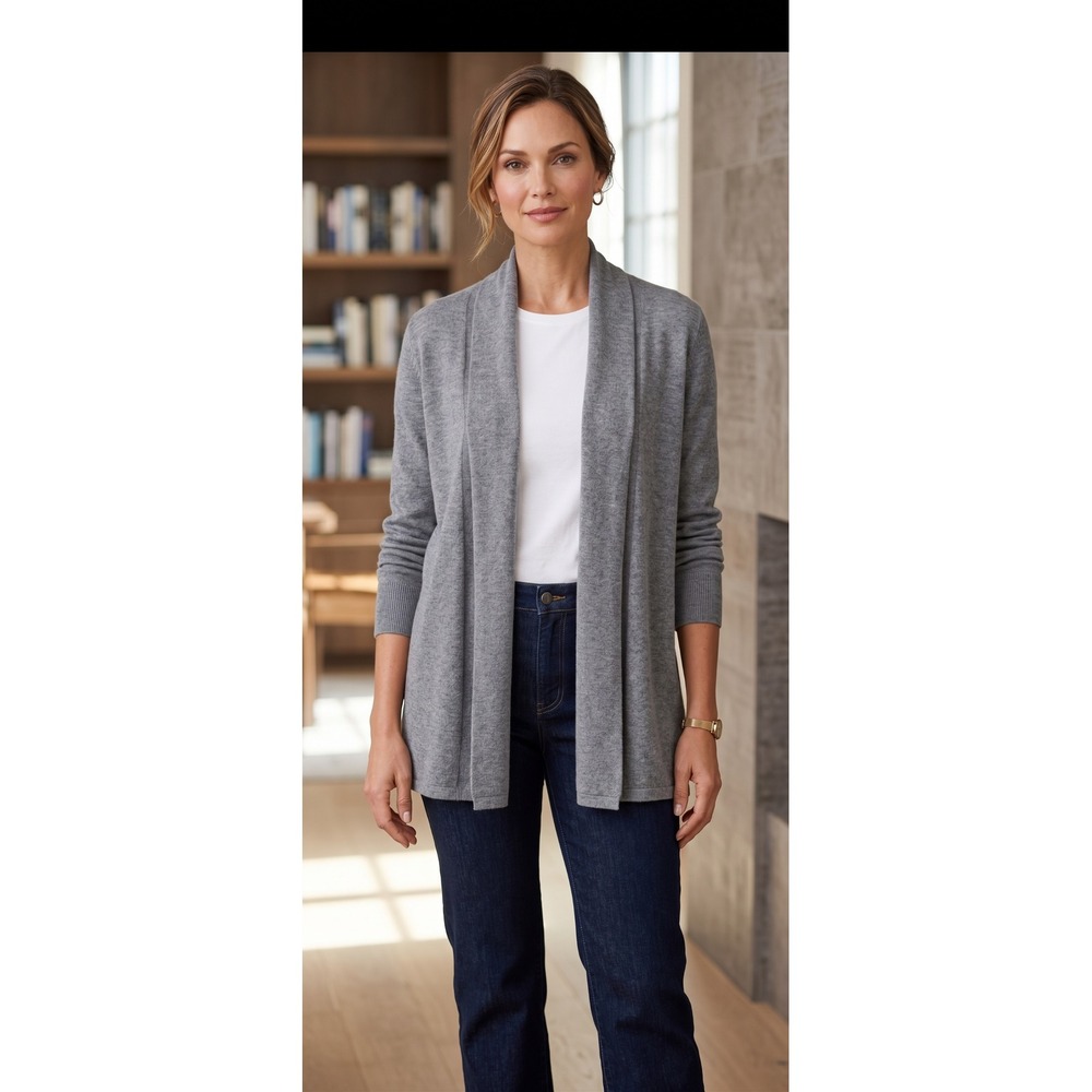 Talbots Womens Open Cardigan Sweater S Pure Merino Wool Minimalist Quiet Luxury